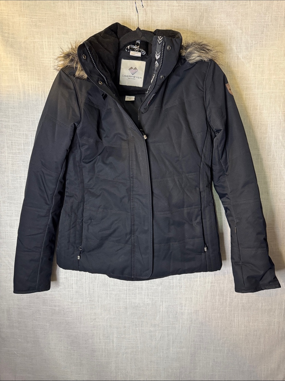 Obermeyer Black Hooded Faux-Fur Trim Puffer Jacket